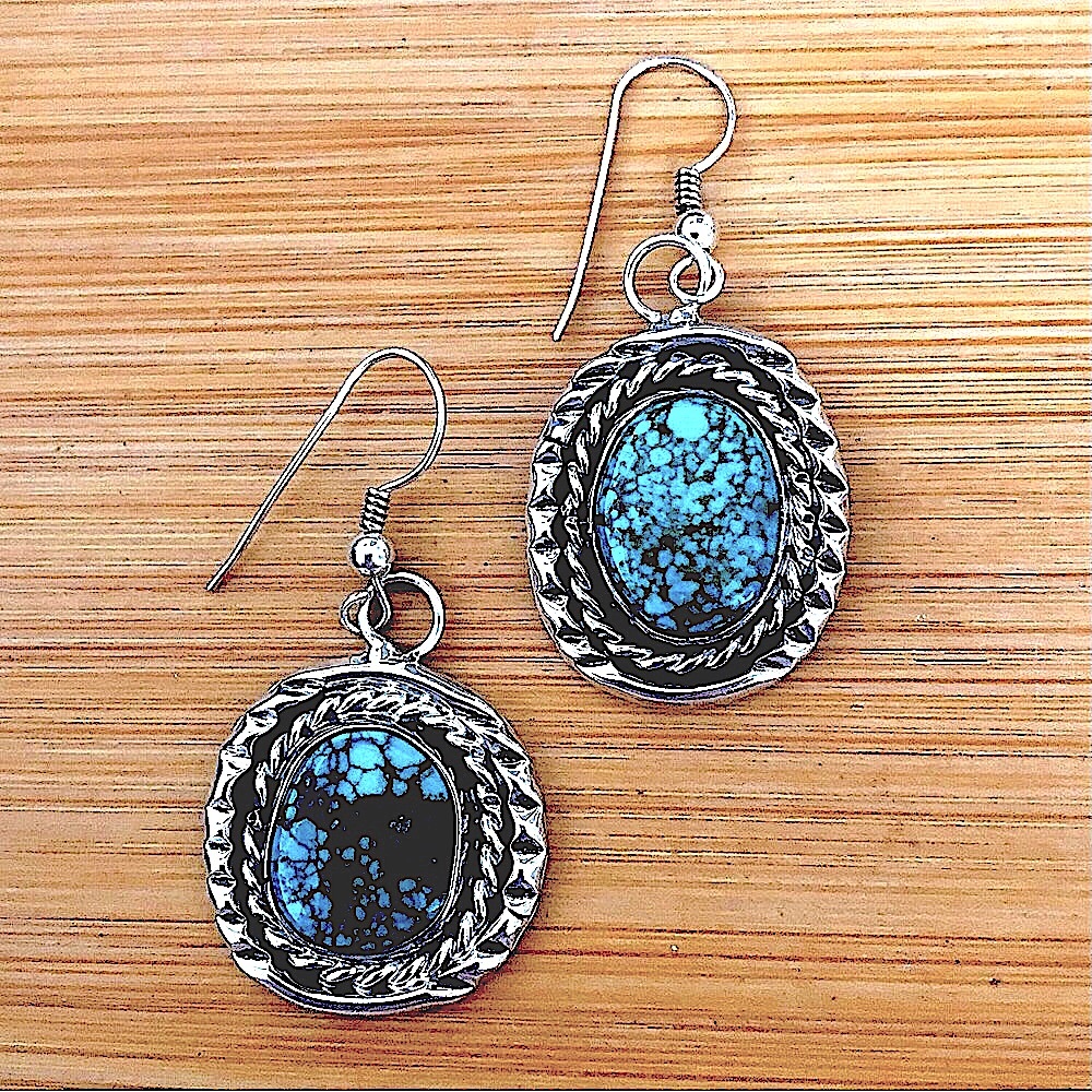$82  Signed Native American Southwest Estate Earrings  Marked EJ STERLING